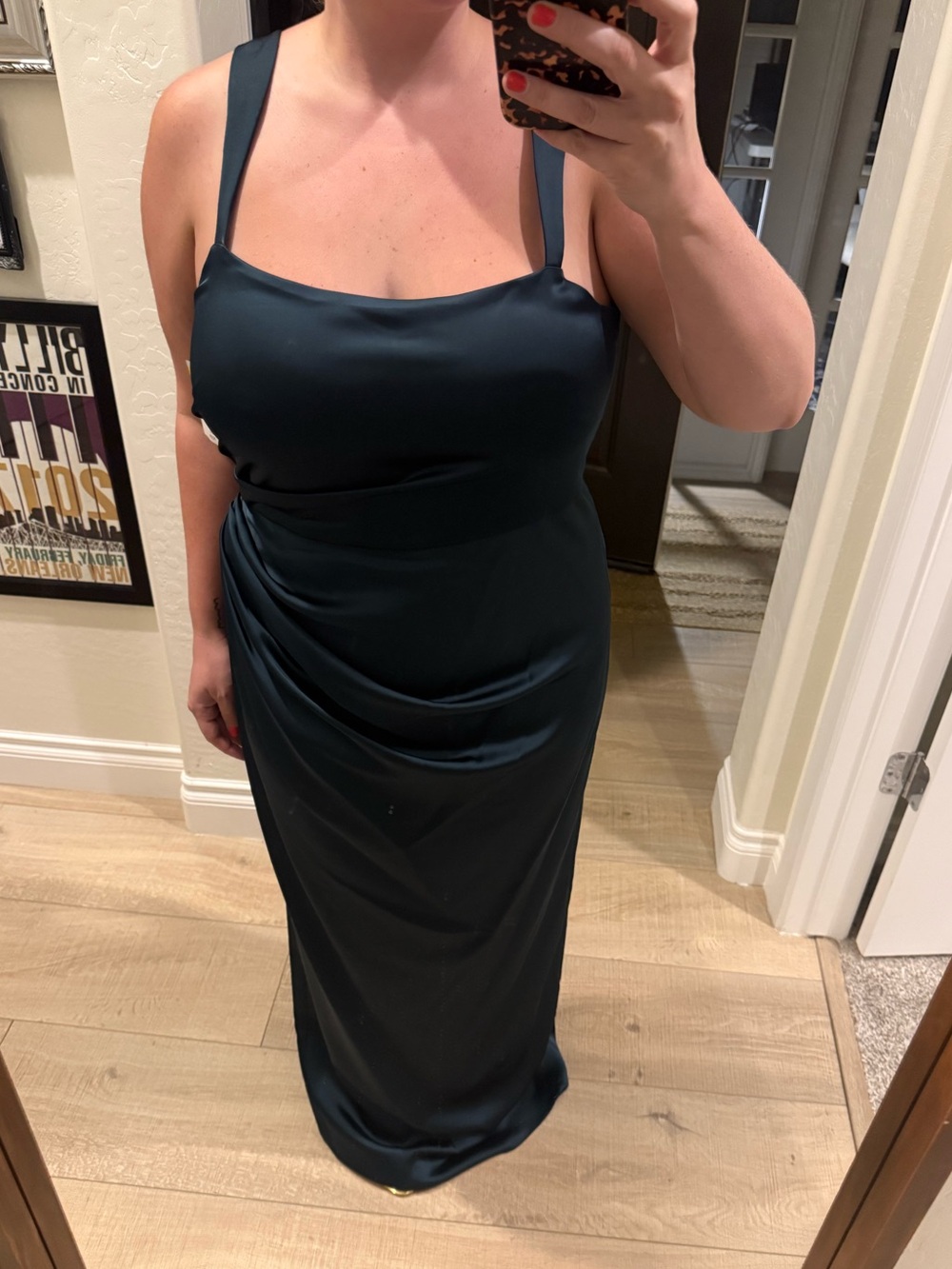 Dark Green Satin Evening Dress with Draped Waist